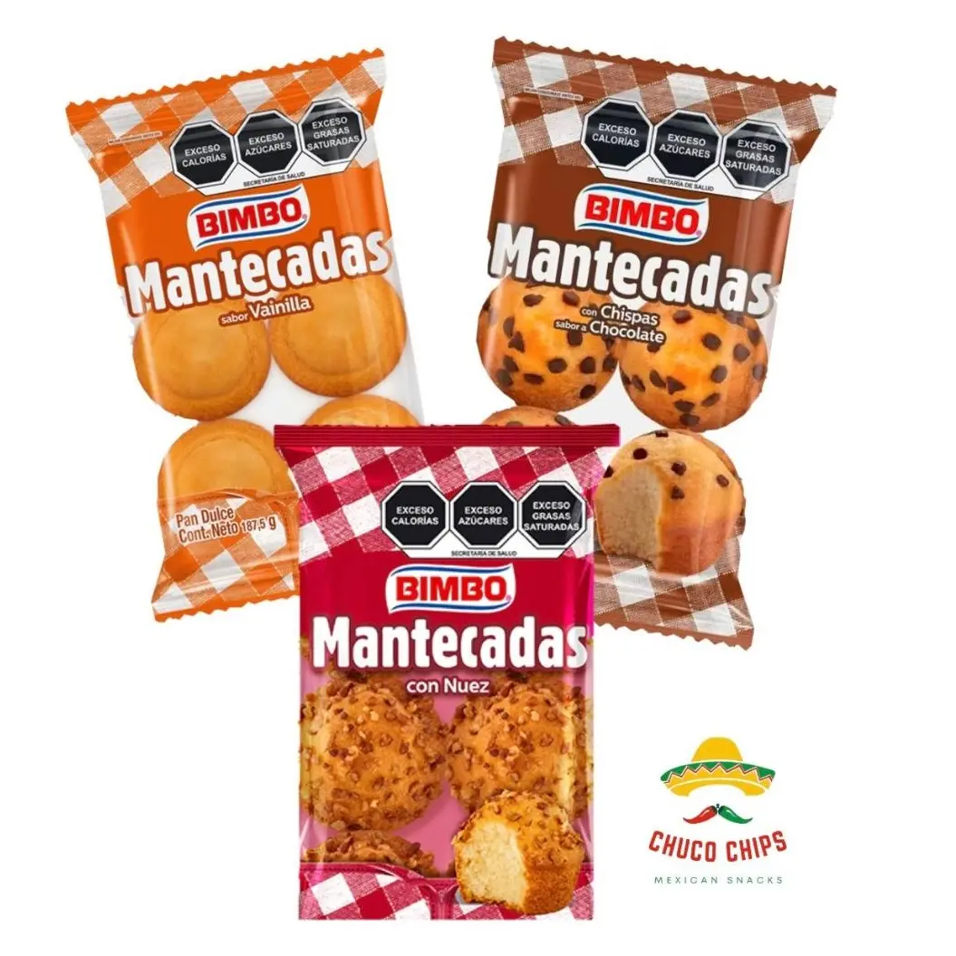 Bimbo Mantecadas- 3 pack of 6 muffins each Pecan,Vainilla,Chocolate Chips - Choose your favorite-