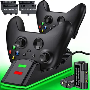 Xbox Controller Charger Station with 2 Packs 3600mWh Rechargeable Battery for Xbox Series X/S/One/Elite Controller, Dual Charging Dock with Cool Dynamic Light, 4 Packs Covers