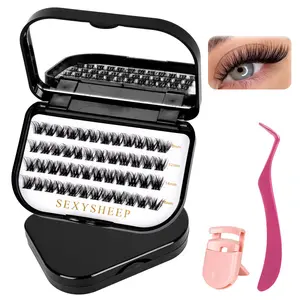 Self-Adhesive Press-On Lash Clusters Kit, Eyelash Extension, False Lash Extensions, No Glue Needed, Easy DIY Lash Extensions for Beginners, Includes Tweezers & Lash Curler, False Eyelashes
