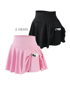 【Plus Size】 Solid Color Sports Skort, Casual Comfy Breathable Pocket Design Skort, Casual Sporty Skorts for Outdoor Golf Tennis, Women's Sport & Outdoor Clothing for All Seasons
