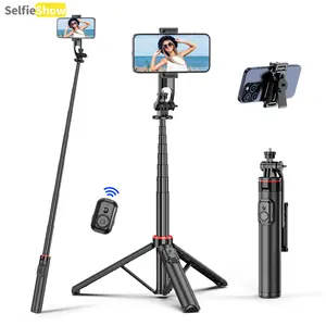 52-in Portable Metal Aluminium Alloy Frame Selfie Tripod Stick with Rotating Stand, Wireless Bluetooth Controller, Detachable Fill Light, Cellphone Mobile Camera Accessories, Portable Tripod Media for Easy Outdoor Carry (C12-No Fill Light-Black)