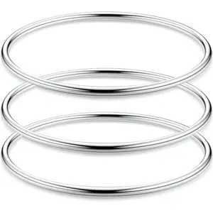 FINREZIO 3PCS Stainless Steel 3mm Bangles for Women Bangle Set Stackable Glossy Thin Round Bangle Bracelet Daily Layered bracelet charm bracelet charm bracelets