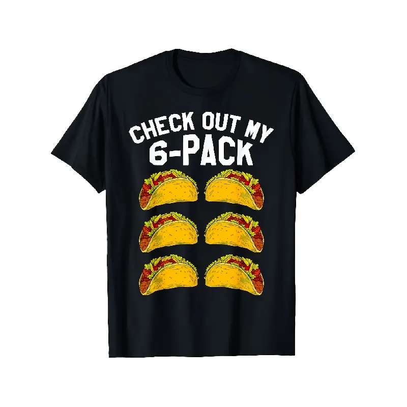 Men's 6-Pack Funny Mexican Taco Print Cotton T-Shirt - Classic Crew Neck Athletic Workout Clothing, Casual Sports Top for Taco Lovers, Gym, Camping