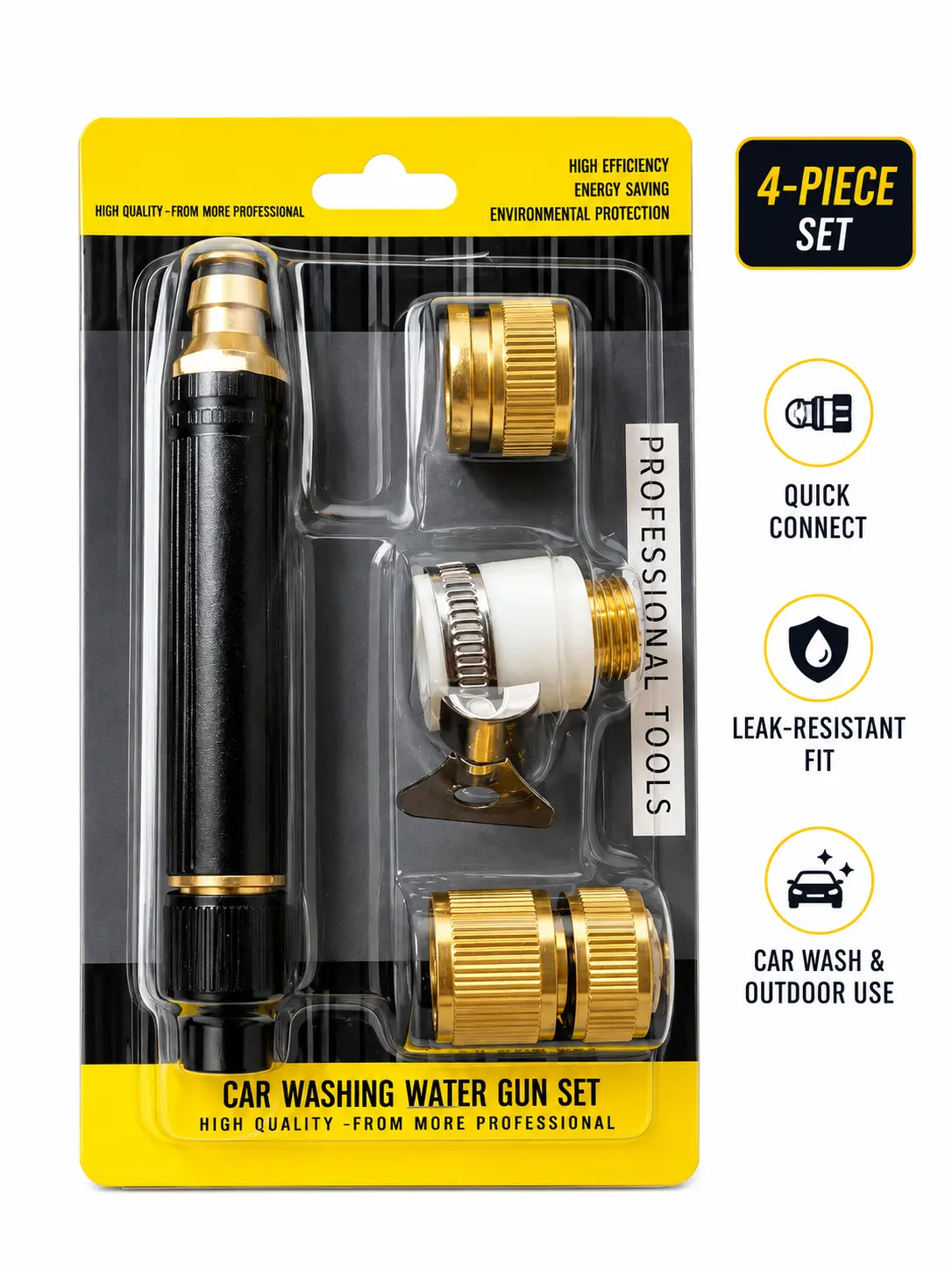 High Pressure Water Jet Nozzle Spray Handle - Heavy Duty Alloy Body Outdoor Garden Tool with Brass Joints, Quick Fittings, Brass Quick-Connects for Car, Outdoor Surfaces Cleaning