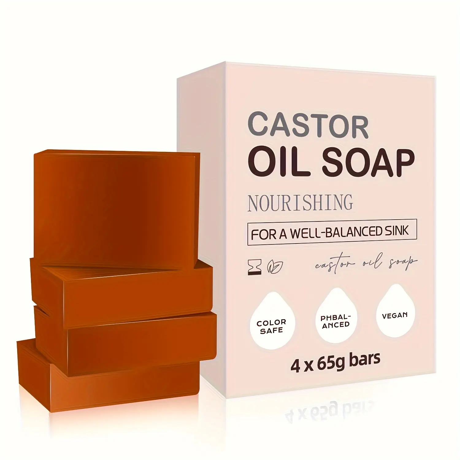 Handmade Castor Oil & Olive Oil Soap, Gentle Body Care Bar for Dry & Sensitive Skin, Unscented, 4 Pack (260g each), Cleanser, Plant, Fragrance Free, Hydrating, Castor Oil Base