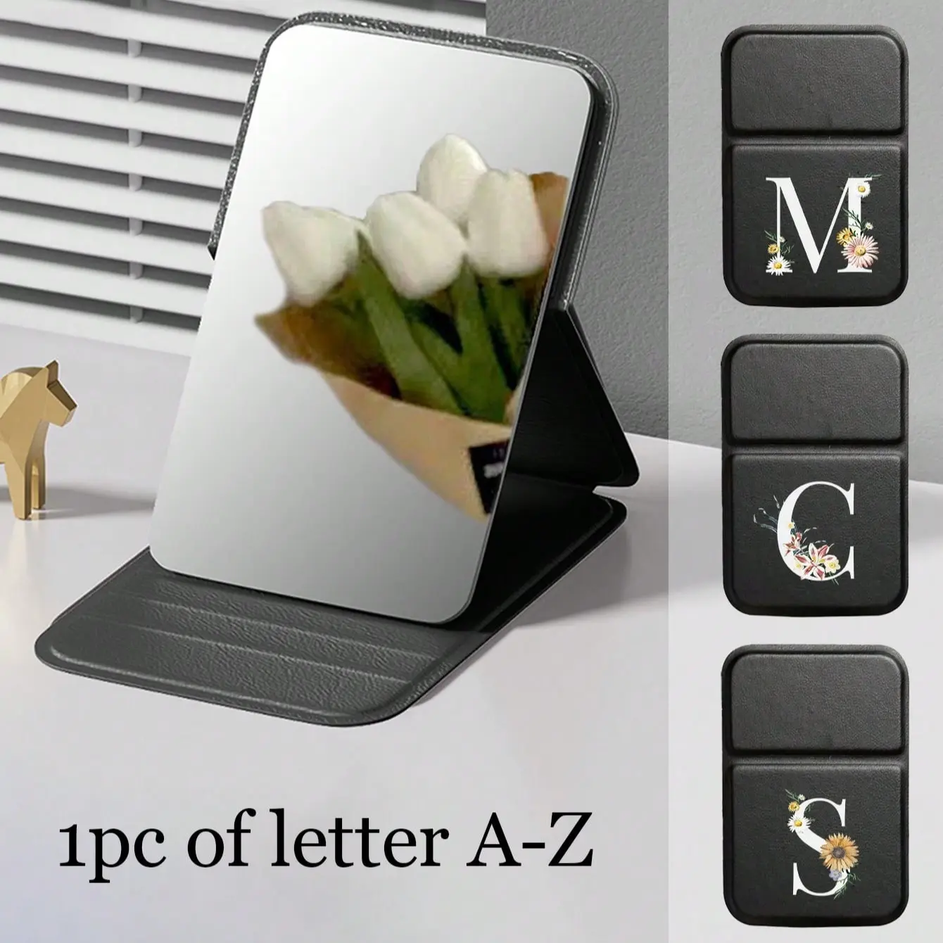 Mini Daisy Letter Folding Makeup Mirror, A-Z Letters with Stand, Travel Mirror, Beauty Product, Desktop Foldable Mirror