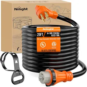 Nilight 50 Amp 25FT Generator Extension Cord 250V 12500Watt Heavy Duty 6/3+8/1 Gauge Pure Copper STW Wire UL Listed 4 Prong 14-50P SS2-50R&CS6364 Twist Lock for RV Camper Outdoor Use