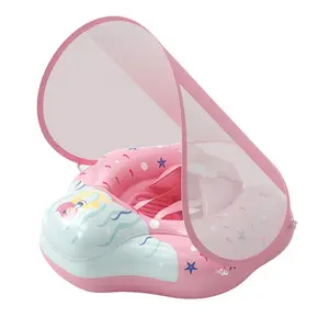 Inflatable Water Swimming Ring, Cartoon Pattern, Detachable Sunshade, Pool Float Toy, Kids Gift, Single Piece