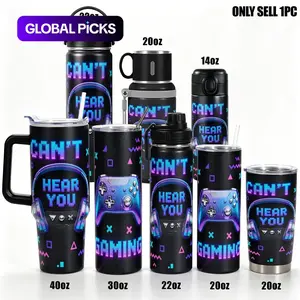 1pc Stainless Steel Cup 40oz/30oz/22oz/20oz/14oz Insulated Water Bottle Travel Tumbler,Funny Design With Gaming Headset and Controller Double-layer insulation Leakproof Large Capacity, Needed for Gym, Hiking, Travel Ideal Birthday Chris #GLOBAL PICKS