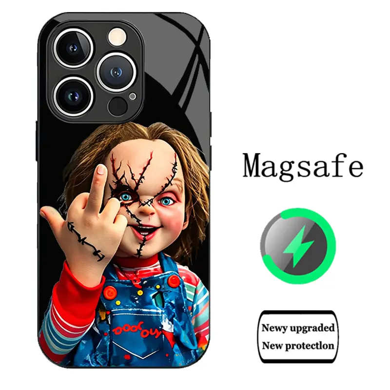 Chucky Creepy Gesture Pattern Phone Case, for iPhone 17 Pro Max Air 16 15 14 Plus 13 12 11 XR XS Samsung Galaxy S26 S25 Ultra S24 S23 S22 Plus S21 Stylish Camera Protection Shockproof Anti Drop Durable.High-end Aesthetic Tempered Glass MagSafe iPhone Case