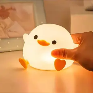 【FreeShip】Cute LED Bean Duck Night Light, USB & Mobile Lights  DoDo Duck Silicone Nursery Night Light Rechargeable Table Lamp Bedside Lamp with Touch Sensor for Bedrooms, Living Room Safe