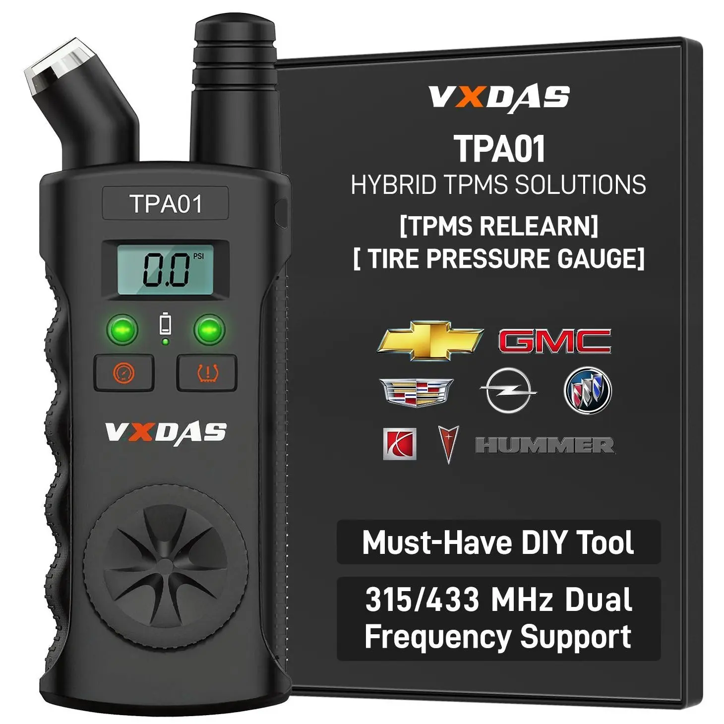 [GM Only] VXDAS TPA01 2-in-1 TPMS Relearn Tool & Digital Tire Pressure Gauge, 150 PSI Tire Sensor Activation and Pressure Tester for Chevy, GMC, Buick, Cadillac & Select Opel Models, Diy Tire Work