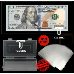 100Pcs Clear Currency Sleeves Holders Storage Case Dollar Bill Money Protector