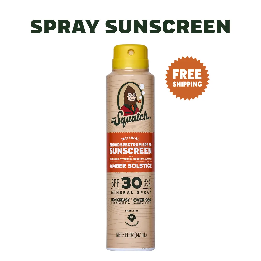 Dr. Squatch Spray Sunscreen | SPF 30 UVA/UVB Protection | Non-Greasy Mineral Sunscreen for Men Dr. Squatch Spray Sunscreen | SPF 30 UVA/UVB Protection | Non-Greasy Mineral Sunscreen for Men