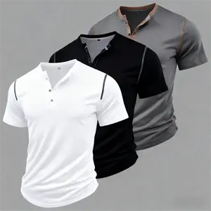Men's Summer Short Sleeve Henley Shirt, Cotton Soft Vintage Tee with 3-Button, Summer Breathable Top