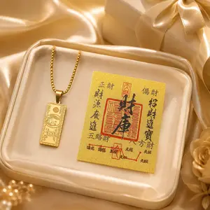 Wealth Vault Card & Gold Lucky Money Pendant Necklace Decor Set, Titanium Steel Feng Shui Charm for Home Office Room Gift