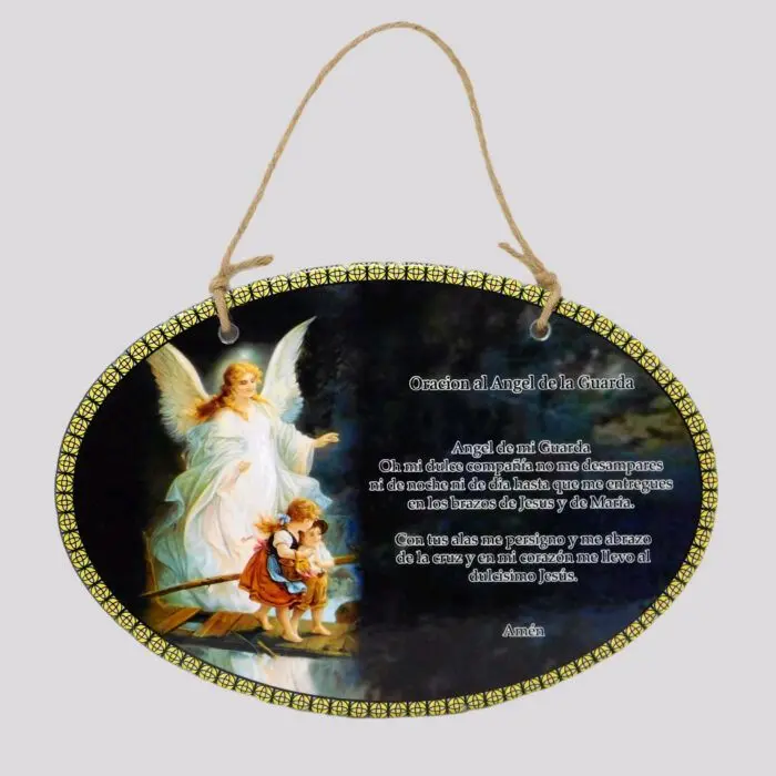 Oracion Ovalada 12"widex8"tall Angel De La Guarda Religious Decor Standing Guardian Angel For Wall