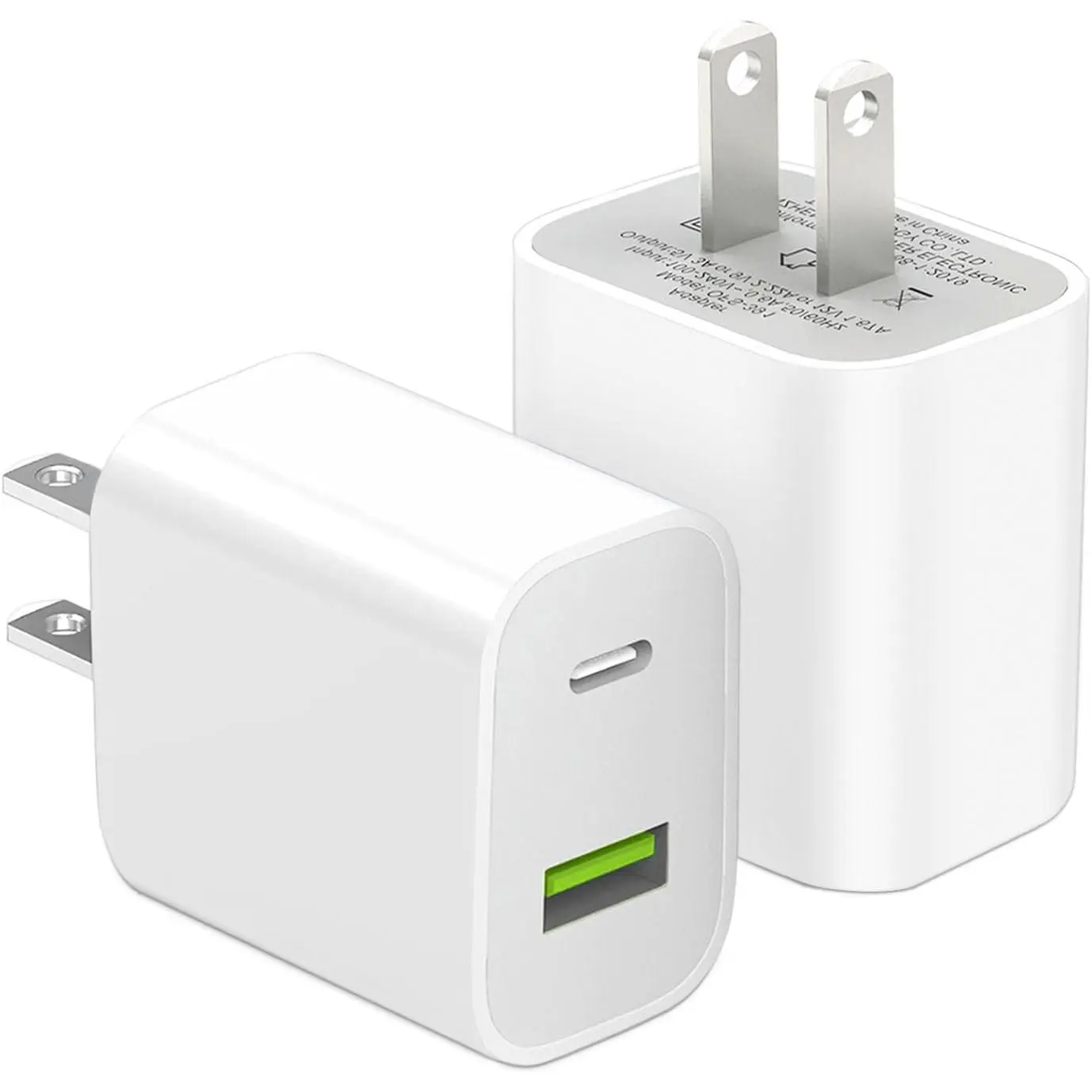 L-APT002 2-Pack Compact USB-C Wall Charger Plug, Dual-Port 20W Power Adapter Cube with Smart Guard, Ultra-Safe and Efficient USB Type-C Fast Charging for iPhone, Samsung Devices