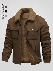 Men's Regular Fit Solid Pocket Zipper Fleece Jacket Coats, Casual Long Sleeve Collared Outerwear for Fall & Winter, Men's Clothes for Daily Wear