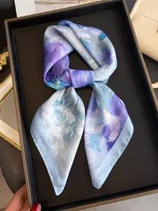 1 pc Floral Print Imitation Silk Square Scarf Women Headscarf Soft Kerchief Head Scarves Hijab Foulard Bandana Female All Seasons Decoration Neck Tie