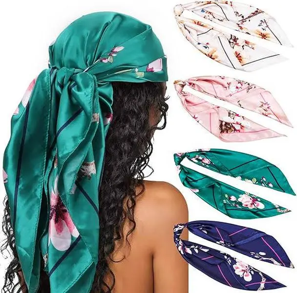 4Pcs Head Scarf for Women 35inch Head Scarves Silk Like Satin Neck Scarfs Square Bandana Hair Wraps Scarf for Sleeping - Home Improvement., Silky Satin Headscarf, Scarf Head Wrap