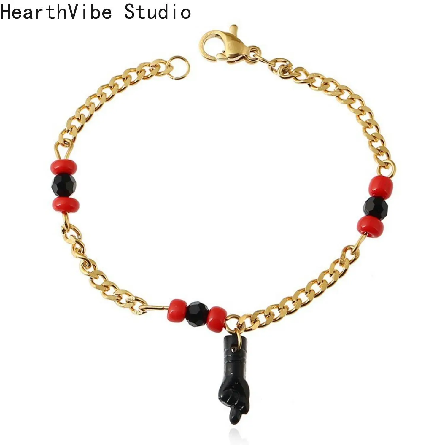 Women's Adjustable Braided Cord Sports Wristband with Black Charms Bracelet, Lucky Azabache Hand Charm, Giftable for Sports & Outdoor Use, Female,back to school,back to school haul