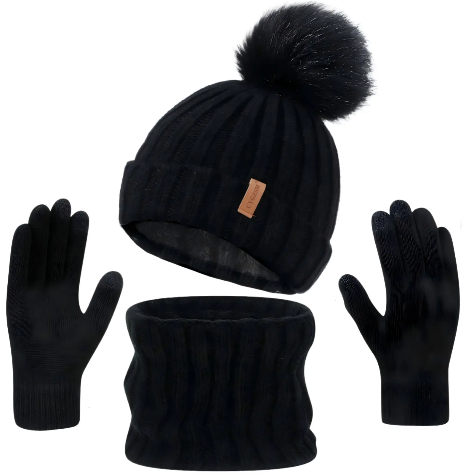 Winter Beanie Hat Scarf and Gloves Set For Men Women，Warm Beanie Hat Soft Neck Scarf and Touch Screen Gloves for Cold Weather