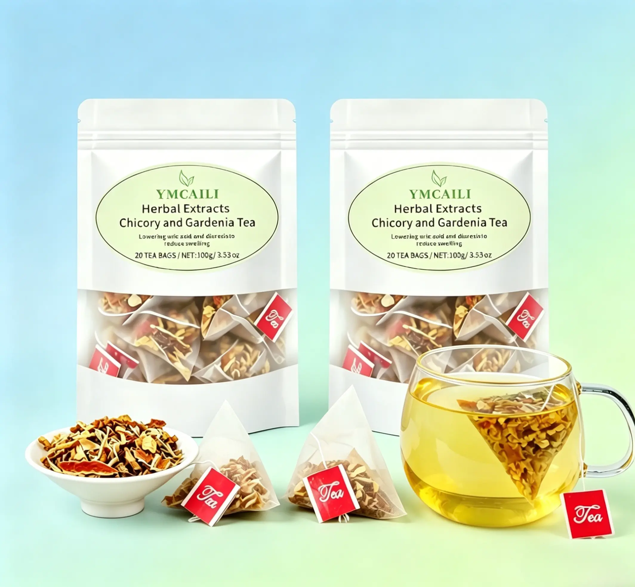 Organic Chicory & Gardenia Herbal Tea Bags - Buy 1 Get 1 Free, 40 Total Bags, Includes Chrysanthemum, Honeysuckle, Orange Peel, Cooling Nourishing Vegetarian Daily Beverage Tea