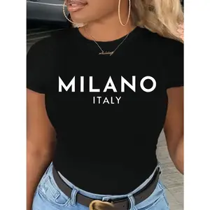 [Milano T-Shirt] Casual Black Milano Italy Letter Print T-Shirt