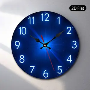2D flat design. 1 piece set. Starry Blue Luminous Simple Wall Clock, Silent Decorative Wall Clock, Creative Wall Clock, Suitable for Bedroom, Living Room, Office Decoration, 25/30cm (Excluding AA Battery), 2D Flat Version