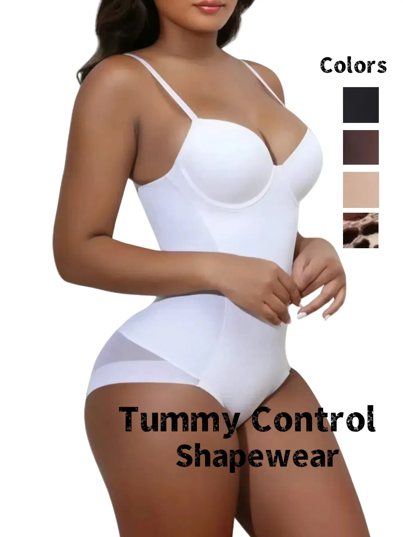 Women's Solid Color Cropped Pleated Mesh Underwear Body Shapewear Faja Abdomen Smoothing Bodysuit with Removable Chest Pad, Casual Minimalist Style Adjustable Straps Tummy Control Shaper, Women's Daily Wear Shapewear for All Seasons, Womenswear