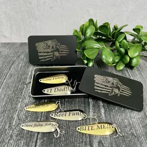 Cutest Gifts Custom Engraved Fishing Lures Gift Set with Slide-Top Tin Box