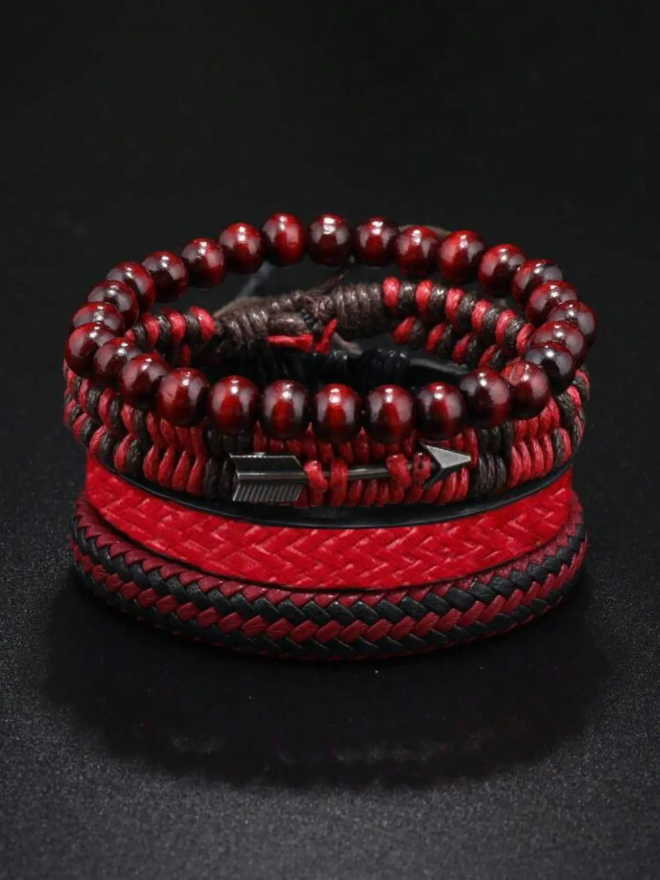 Men's Fashionable Arrow Decor Beads Bracelets Stack & Beaded Braided Bracelet, Casual Trendy Braid Design Bracelet, Fashion Accessories for Daily Decoration, Beaded Bracelet
