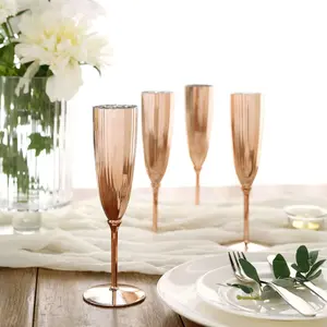 6-Pack Plastic Champagne Flutes 5oz Metallic Rose Gold - Stylish Disposable Champagne Glasses for Cocktail Parties & Receptions