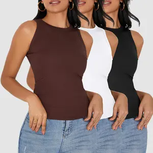 Veldtholos 3 Pack Womens Sleeveless High Neck Tank Tops Slim Fit Ribbed Racerback Top Summer Fashion Basic Workout Casual Shirt