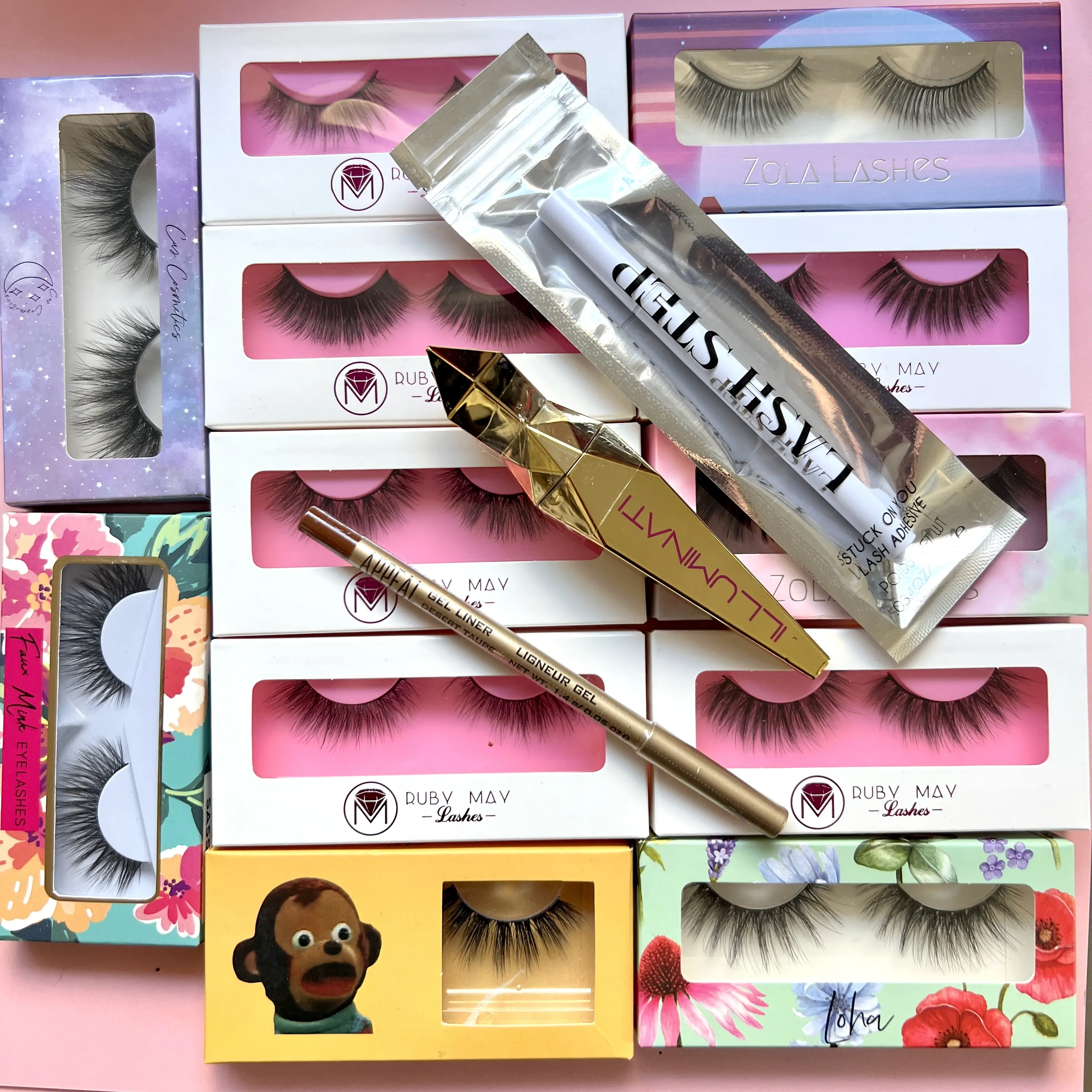 Lashes Bundle False eyelashes set with lash accessories and Lash Adhesive