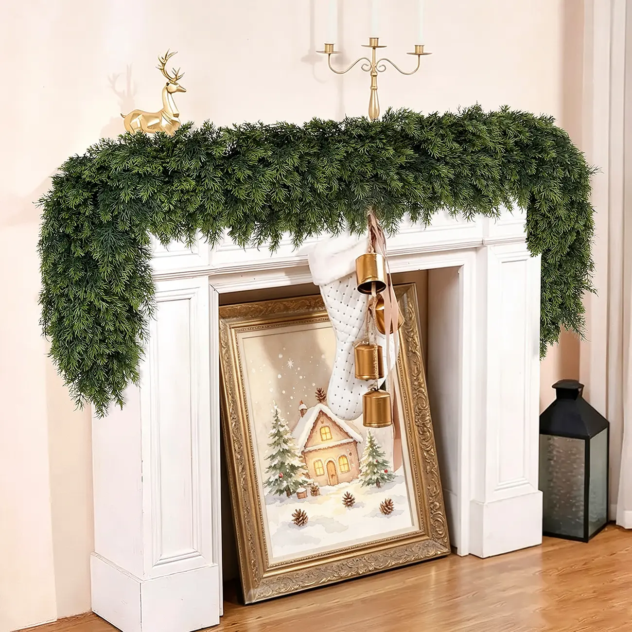 6 FT 2 Pcs Artificial Cedar Garlands, Real Touch Winter Cedar Garland, Lifelike Evergreen Pine Greenery Garland for Fireplace Mantle, Table, Wall, Indoor Outdoor Christmas Holiday Home Decor 2026 New Arrival