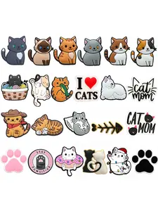 23 Piece Cat Series Shoe Decoration Accessories, Cute PVC Charms for Sandals, Unisex Party Gifts, All Seasons Fashion Accessory