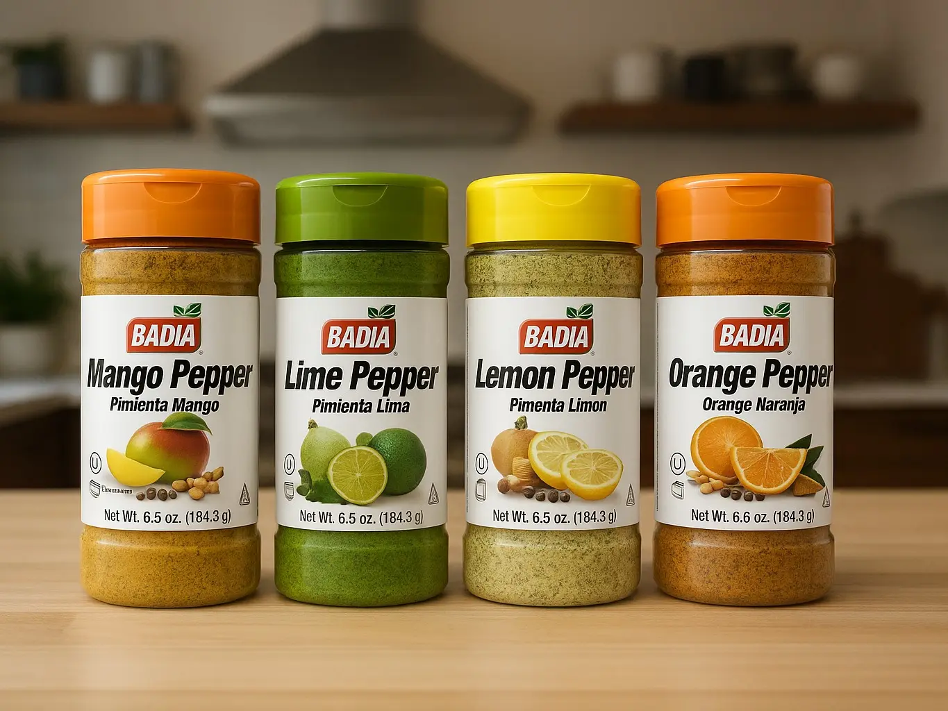 BADIA Spicy Powder Seasoning Pantry Pack - Mixed Flavor Gourmet Sazones (Mango, Lime, Lemon, Orange Peppers) 6.5 oz Each, Salty & Savory by Brilliant Shop LLC