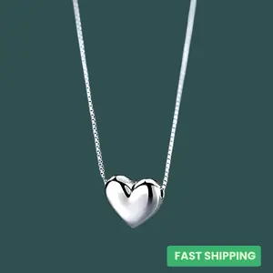 Cute Sterling Silver Heart Pendant Necklace – Dainty Minimal Charm, Romantic Gift for Her