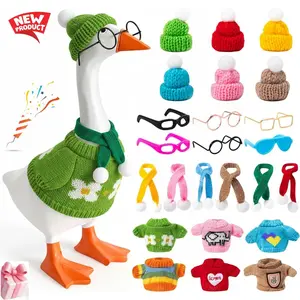 24 Pcs 7Inch Desk Goose Outfits - Multicolor Knit Sweater Set with Hats Scarves Sunglasses for Mini Magnetic Goose Statue Decor