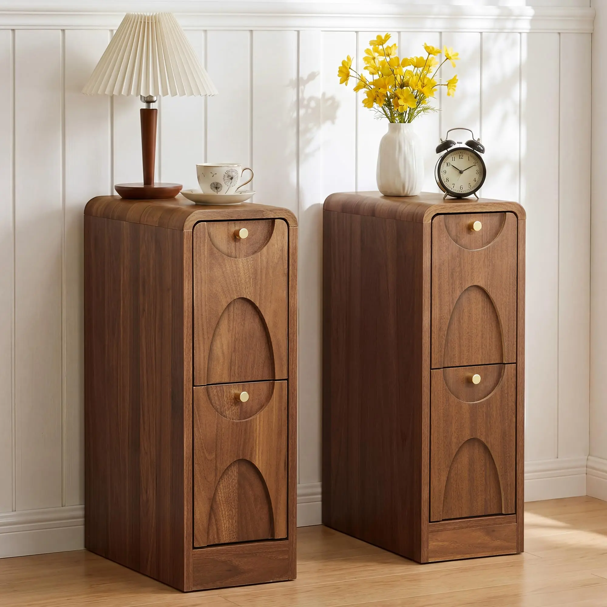 Giratree Narrow Nightstand, Wooden Skinny End Table Small Nightstand with Drawers, Mid Century Slim Bedside Table Modern Narrow End Table for Bedroom Living Room Small Space