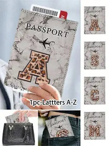 Leopard print letter passport holder, A-Z letters, passport wallet, ID card bank card PU leather wallet cover, essential travel supplies, travel wallet passport holder, Travel document holder