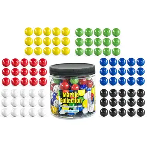 Chinese Checkers Glass Marbles Set of 90, 15 of Each Color, 9/16" (14mm) with Practical Container