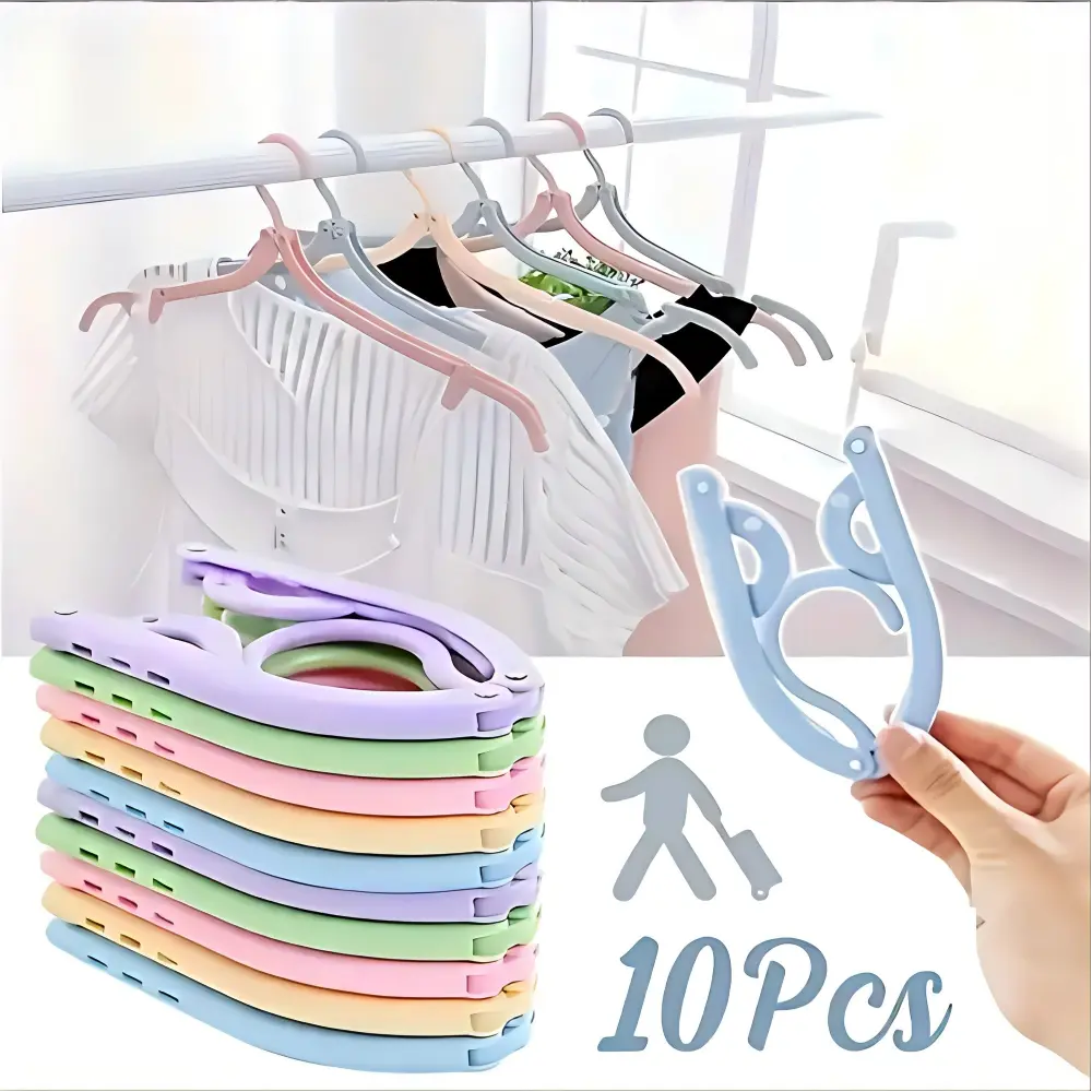 2026 New 10Pcs Durable Lightweight Foldable Plastic Travel Hangers, Space-Saving Compact Portable Wardrobe Organization Tool, Multi-Color for Closet (Sports & Outdoor Leisure Equipment)