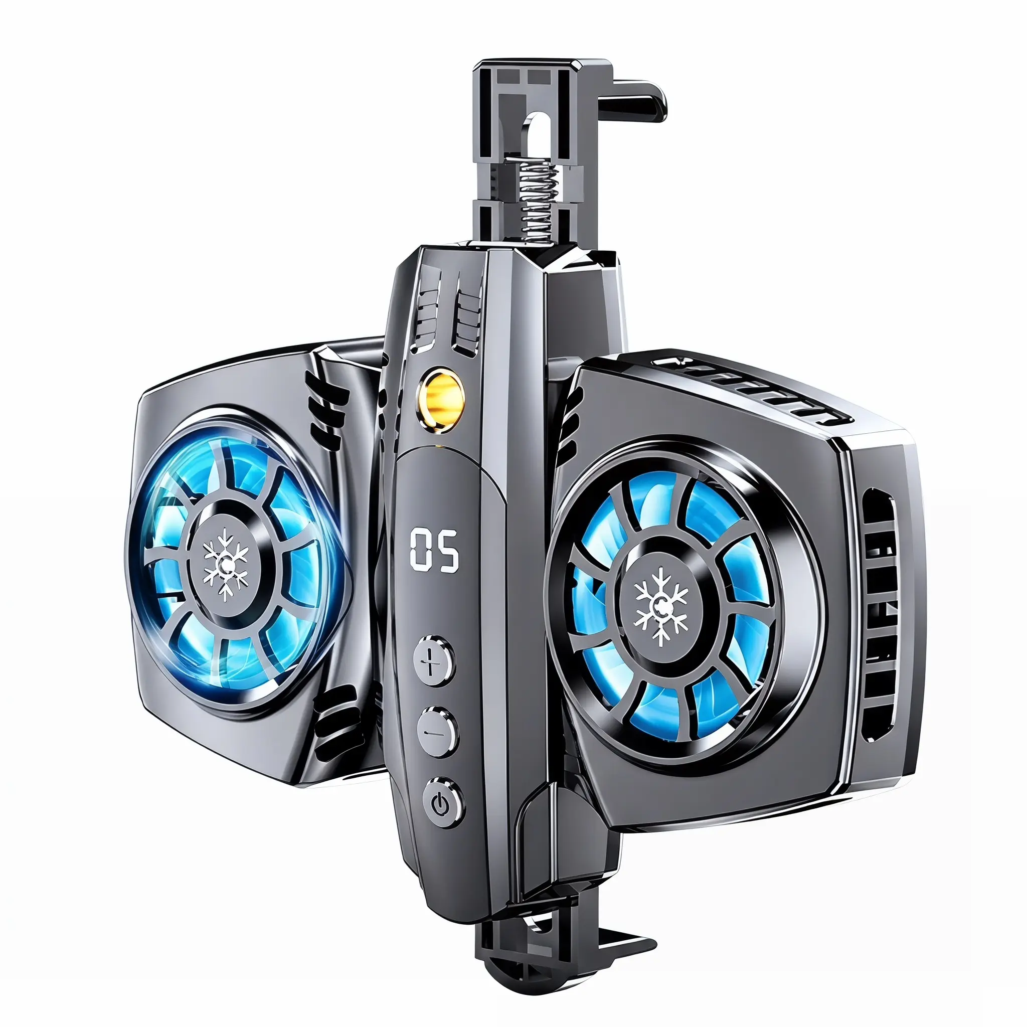 Portable Phone Cooler - Universal USB Mobile Fan with 5 Speeds, Dual Fan Chips, LED Lights, Adjustable Stand, Temp Display, Fast Chill Tech, Wheel Accessory Waist Clip, Power Bank Compatible for iPhone Android Streaming
