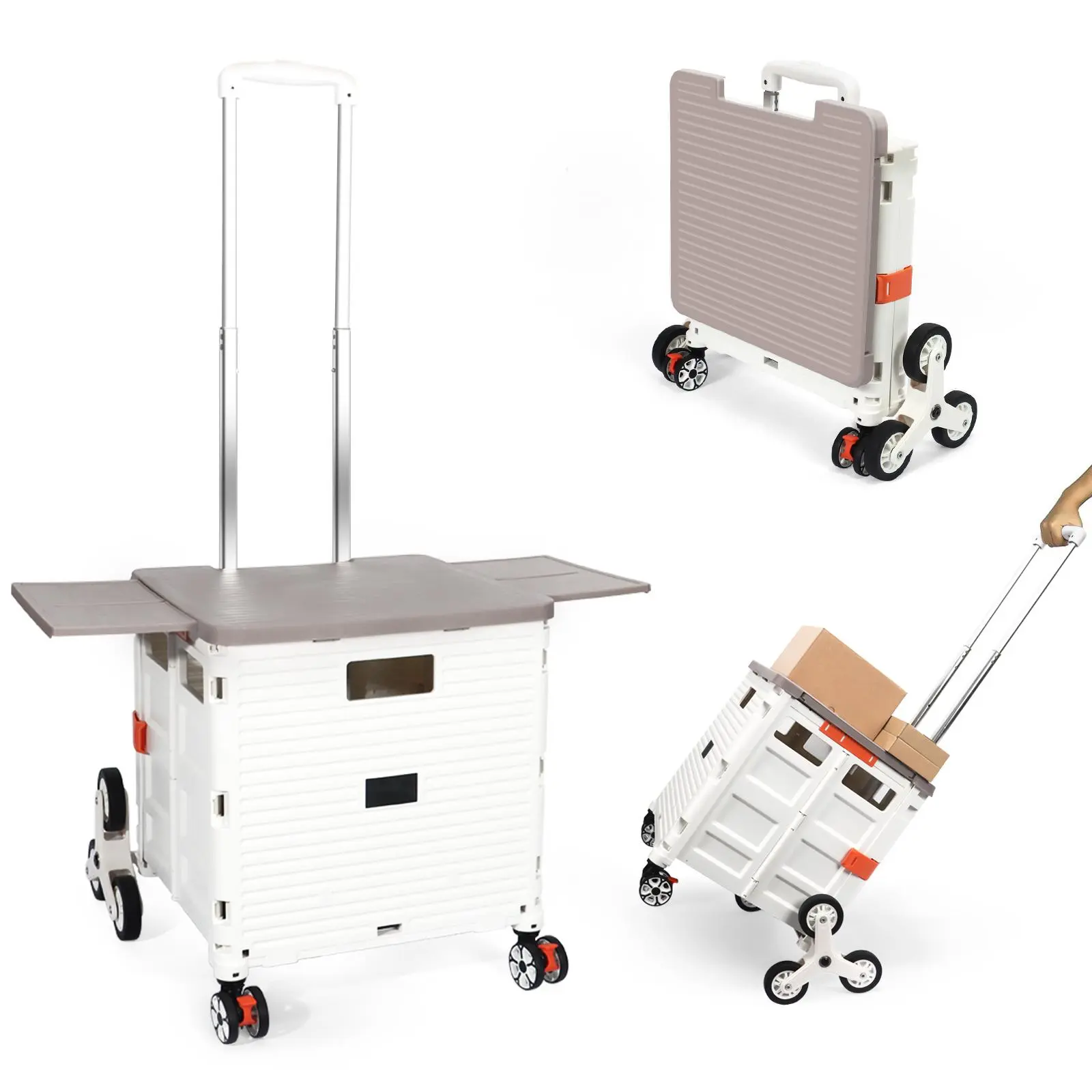 SELORSS BY10C Foldable Utility Cart with Stair Climbing Wheels,Collapsible Rolling Crate with Magnetic Lid Telescopic Cover,Telescoping Handle,360° Rotate Wheel Hand Cart for Teacher Shopping Moving Grocery to nies storage cart crate handcart rotate wheel
