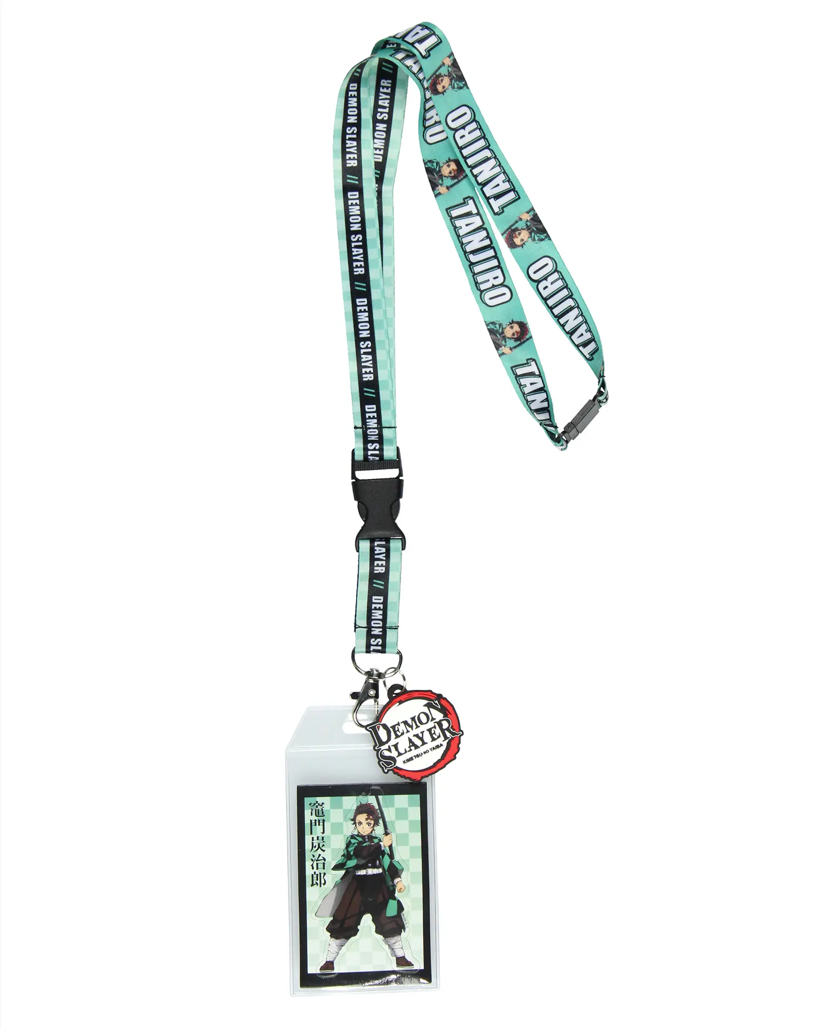 Demon Slayer Tanjiro Checkered Pattern Sublimated Lanyard with ID Badge Holder, Rubber Charm, Strap - OSFM Fandom Flair Accessory for Conventions