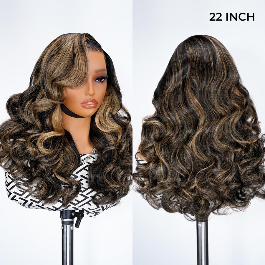[200%Density]AliPearl Wigs Side Part Honey Blonde Balayage Highlight Wigs 13x4 Lace Front Wig Pre Styled Glueless Customized Wavy Human Hair
