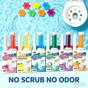 Trial Toilet Gel Stamp (1 Pack, 12 Flower Stamps) - Random Color & Scent, Long-Lasting Bathroom Freshener & Odor Eliminator, No-Scrub Natural Gentle Toilet Bowl Cleaner, Bathroom Accessories Door Hangers, Toilet Bowl Cleaners